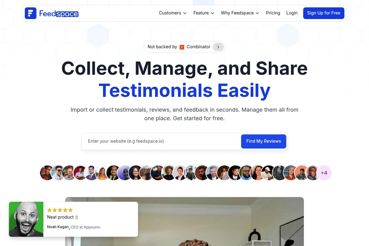Feedspace homepage - audio, video, and text testimonial platform
