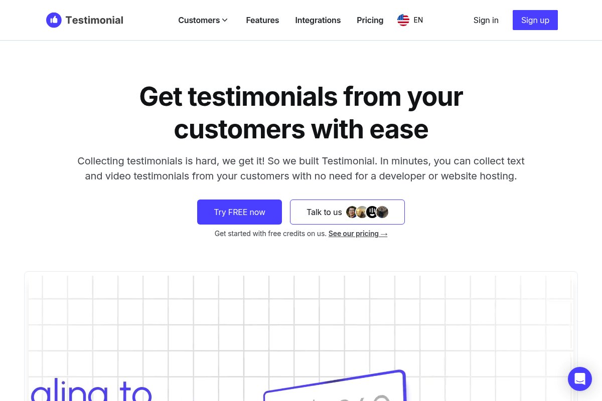 Testimonial.to homepage - simple video testimonial collection